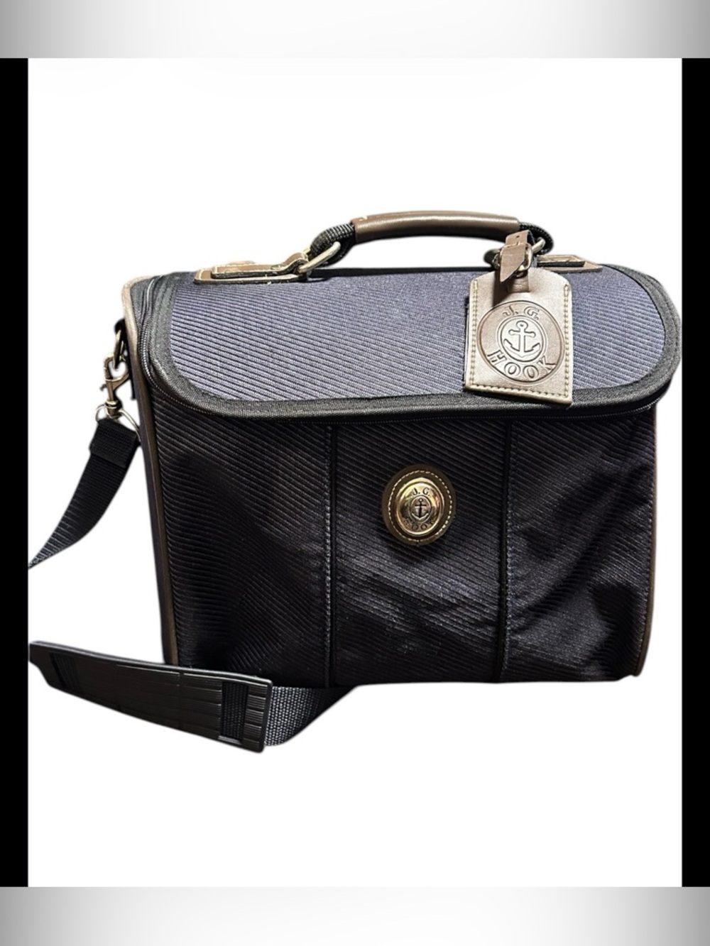 Vintage J.G. Hook Vanity Carry On Bag Navy Brown Crossbody W Mirror